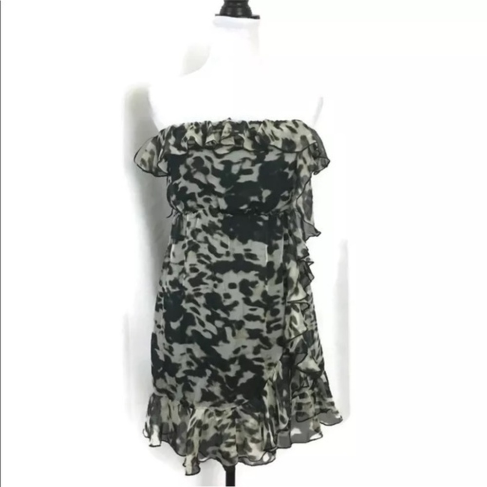 H&M Strapless Ruffled Mini Dress Animal Print 6